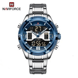 NAVIFORCE NF9201 Royal Blue Stainless Steel Dual Time Watch for Men - RoseGold and Royal Blue